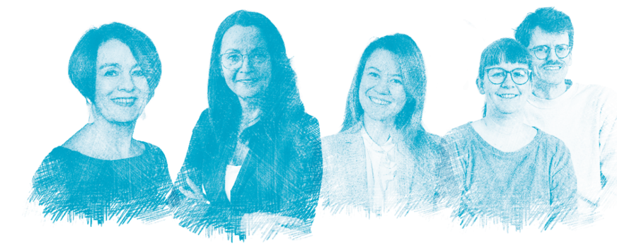 The H2international team behind the scenes and on the road: Natascha Plankermann (Freelance Journalist), Kathrin Lewitz, Mariana Nahirna (Head of Media Sales), Henrike Hiersig and Robert Müller (Layout, Neonbold Agency).