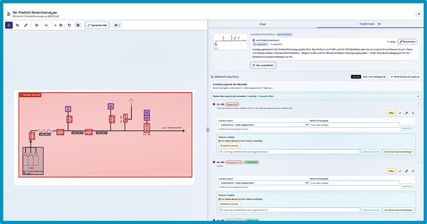 With the help of the AI analysis, selected areas of the plant can be examined (left side of the window). Details for the respective areas can be specified by the user.