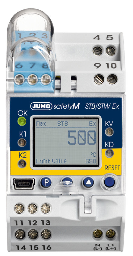 The Jumo safety temperature limiter responds to temperatures outside the specified limits.