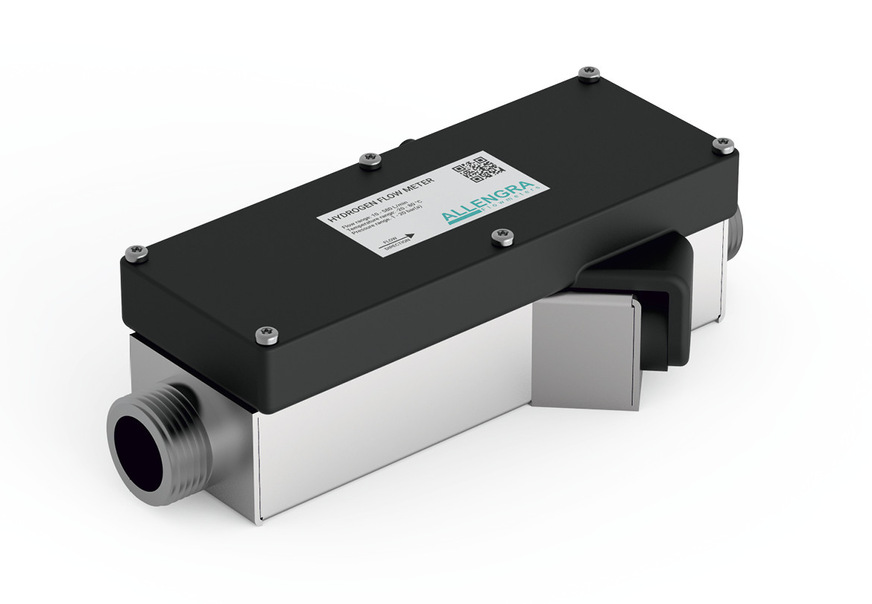 The Allengra hydrogen flow sensor measures the speed of sound in the medium using ultrasound.