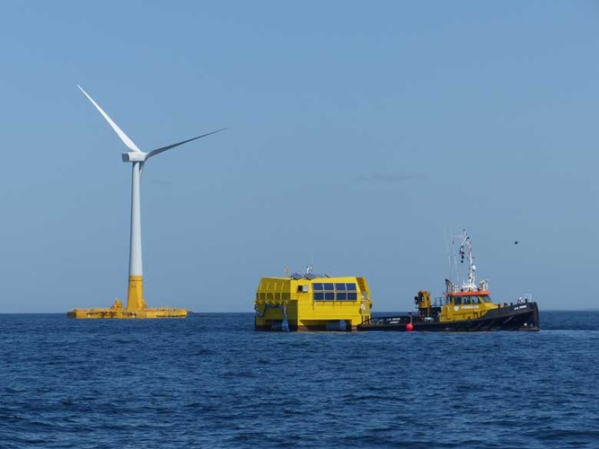 Test facility: a floating wind turbine and research platform, © Lhyfe Test facility: a floating wind turbine and research platform, © Lhyfe