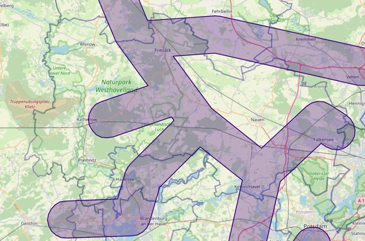 Map with a large, semi-transparent airplane shape overlaying towns and parks in Germany. Map with a large, semi-transparent airplane shape overlaying towns and parks in Germany.