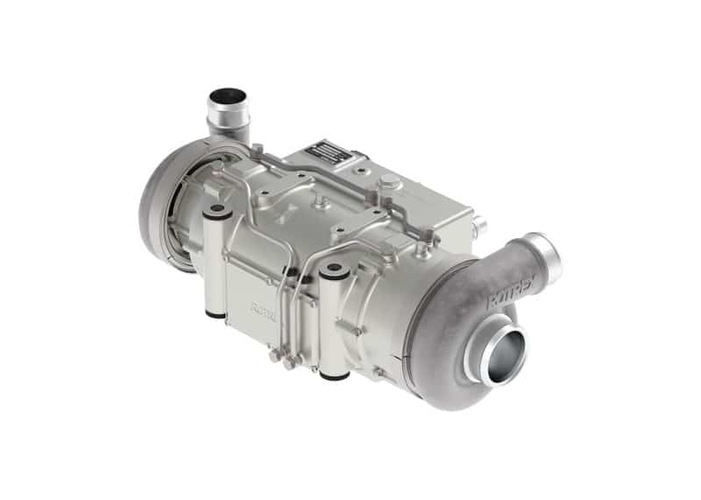 A silver automotive turbocharger with multiple pipes and connections, shown on a white background. A silver automotive turbocharger with multiple pipes and connections, shown on a white background.