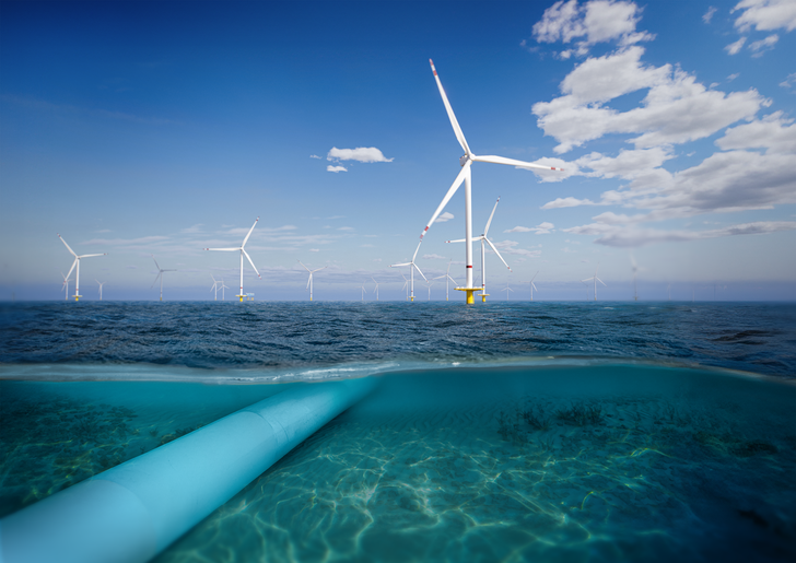 Hydrogen to be transported to shore via pipeline (rendering). - ©  AquaVentus Förderverein e. V. / Jakob Martens Studios