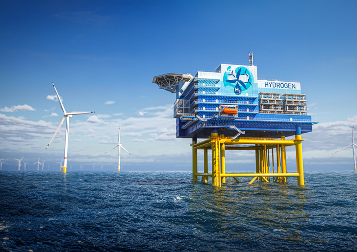 So könnte die erste großskalige Wasserstoff-Erzeugung auf der Nordsee künftig aussehen. 