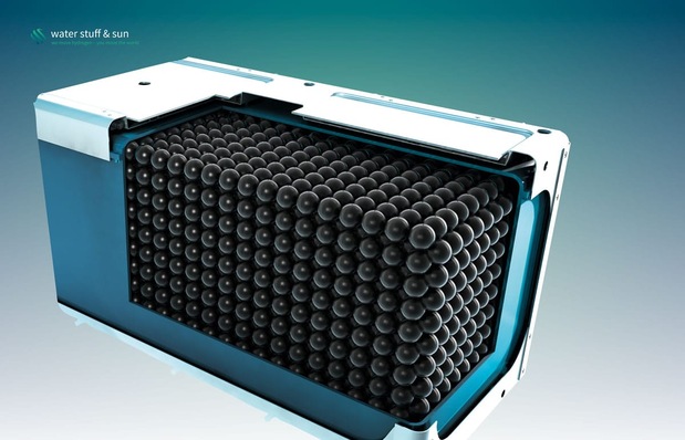 The spherical hydrogen cells in the storage tank