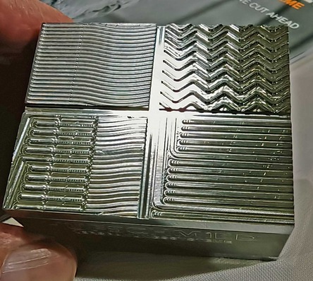 Filigree channel structures on a demonstrator (300 mm x 150 mm) for a die for bipolar plates intended for automotive fuel cells. 