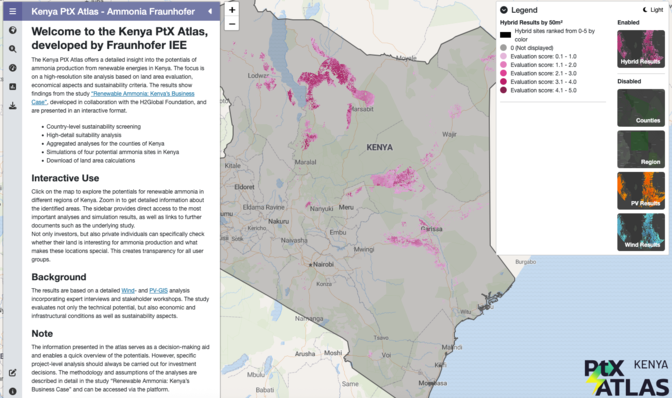 Kenya PtX Atlas highlights potential for green ammonia from renewable energies.
