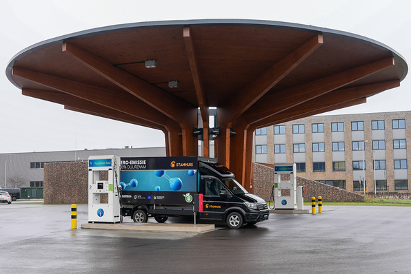 Hydrogen refueling station by Fountain Fuel with adjacent wind and solar park (not pictured).