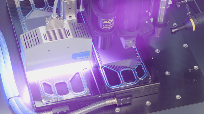 UV curing of the fuel cell seal.