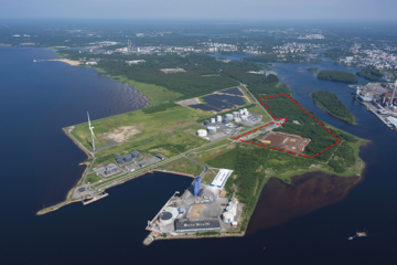 In the aerial photo of Vihreäsaari, the dashed area marks the planning reserve for the industrial operator – an area of about 17 hectares. 