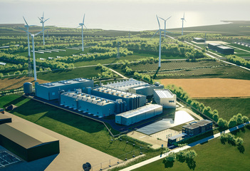 Visualization of EWE's technical facilities in Emden: From the end of 2027, green hydrogen is to be produced there on an industrial scale.